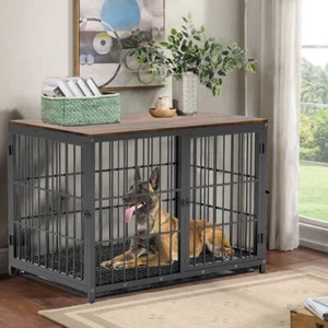 Separation Anxiety Reduce Heavy Duty Dog Crate Furniture Metal Kennel with Tray - Picture 1 of 27