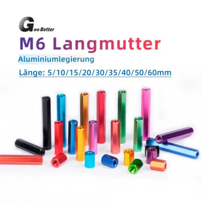 M6 Distanzmuttern Gewindehülsen Alu Verbindungsmuttern Langmutter Abstandsbolzen - Bild 1 von 4