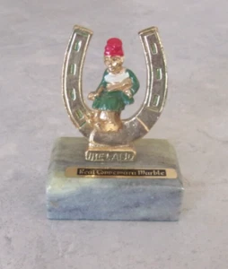 Vtg Irish Leprechaun Brass Figure Horseshoe Connemara Marble Ireland Souvenir - Picture 1 of 4
