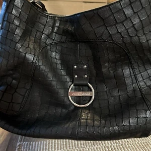 Charles David Animal Black Leather Hobo Bag Silver Hardwear Retro Fashion - Picture 1 of 9