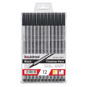 Pack of 12 BLACK Fineliners Pens 0.4mm Fine Liner Drawing Black Pigment Ink - Picture 1 of 4