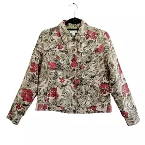 Charter Club Jacket Petite Small Linen Floral Button Front Long Sleeve Pockets - Picture 1 of 15