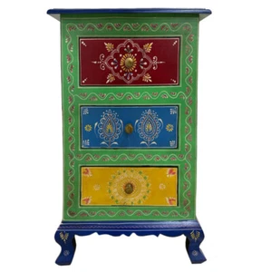 Kommode mit Schubladen Indien Nachtkonsole Grün Bunt Model Chadna 75 cm  - Bild 1 von 6