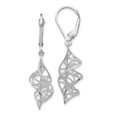 Leslie's 14k White Gold Textured Dangle Leverback Earrings LE1109 - Image 1 of 3