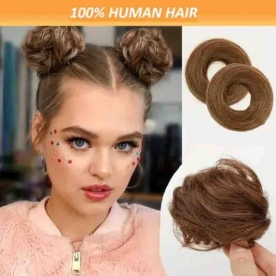 2pc Women'S Human Hair Bun Extensions Thick Chignon Ponytail Hairpieces Updo Bun - Image 1 of 4