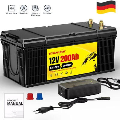 SCREMOWER 200Ah 12V Lithium Batterie LiFePO4 Akku BMS Solarbatterie Solaranlage Boot RV DE