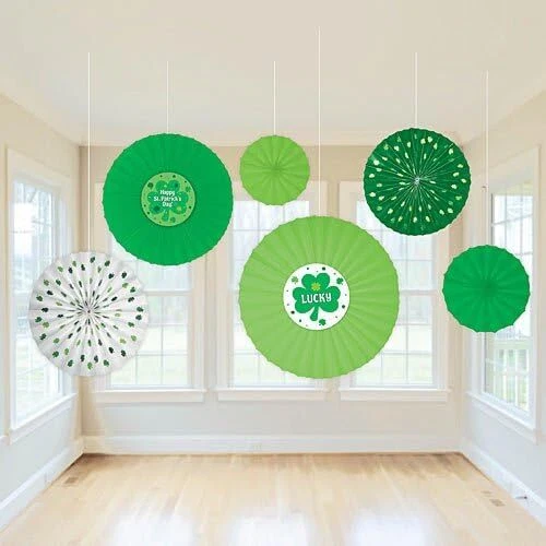 St. Patrick's Day Irish Green Holiday Theme Party Hanging Paper Fan Decorations - Image 1 of 1