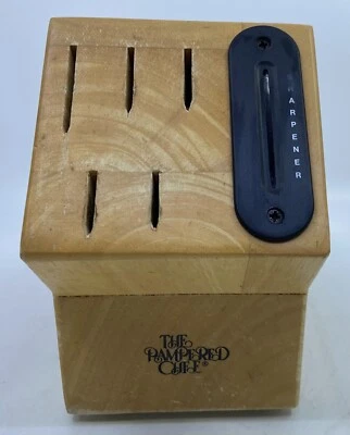 Pampered Chef Knife Block 5-Slot Wooden w/ Built-in Sharpener Countertop Heavy - Image 1 of 4