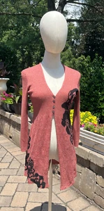 NIC+ZOE Petite PS Cardigan Duster Knit Kimono Linen Silk Blend Black Floral - Picture 1 of 17