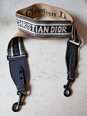 TOTALMENTE NUEVO Christian Dior Correa para el Hombro Lona Bordada NEGRO BRONCEADO ITALIA Foto 1 de 4