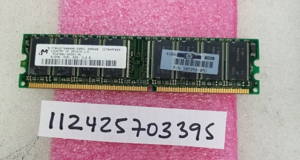 512mb ddr pc ddr1 pc2700 ddr 333 single rank memory 1rx8 64x8 184pin non-ecc ram - Image 1 of 1
