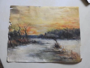 Antikes Aquarell Haus Sonnenuntergang unleserlich signiert um 1930 zerlumpt schön gemacht - Bild 1 von 12