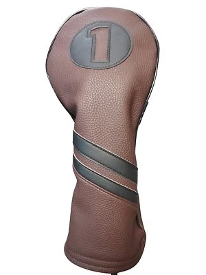 Majek Retro Golf #1 Driver Headcover Brown and Black Vintage Racer Leather Style - Image 1 of 4