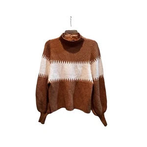 French Connection Sweater Womens Large Camel Ivory Funnel Neck Wool Revolve - Picture 1 of 11