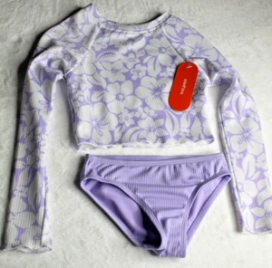 Wonder Nation Girls 2-Piece Long Sleeve Rib Rashguard Set, Size XS(4-5) - Picture 1 of 8