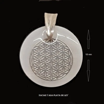 COLGANTE FLOR DE LA VIDA NACAR Natural 1,8 cm y asa PLATA de LEY 925.Estuche.
