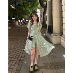 Fairy Lady Chiffon Blumen Midikleid Rüschen unregelmäßig Zippe Taille A-Linie Freizeit - Bild 1 von 13