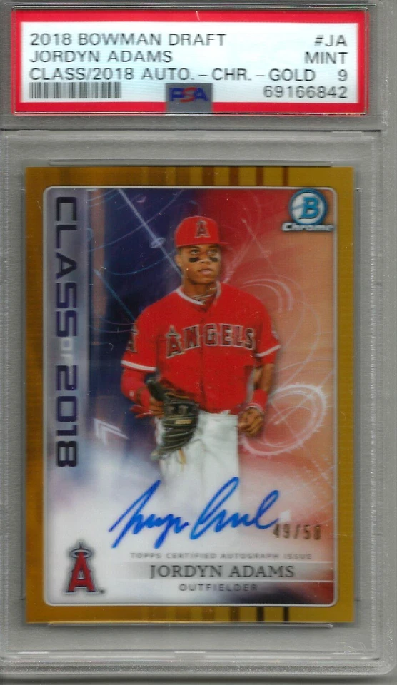 Jordyn Adams Bowman Chrome Class of 2018 Gold Refractor Autograph #49/50 PSA 9 - Image 1 of 1