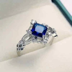Blue Rhinestone Ring Inlaid Rhinestones Size 8 - Picture 1 of 5
