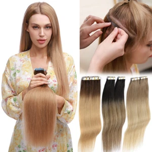 Ombre 200G 80pcs Tape In Russian Remy Human Hair Extensions Real Skin Weft THICK - Picture 1 of 46