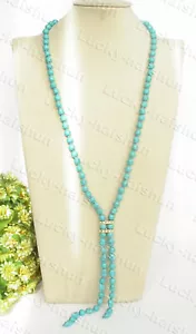 Collana naturale lunga 28" 8 mm rotonda perline turchesi blu cielo c701 - Foto 1 di 4