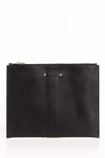 Trussardi Elegant Black Leather Pocket Clutch Bag