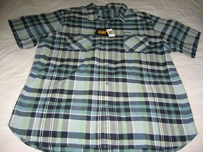 CAT Caterpiller Men's Work Short Sleeve Plaid Button Up Shirt 2XL New Tags - Image 1 of 4