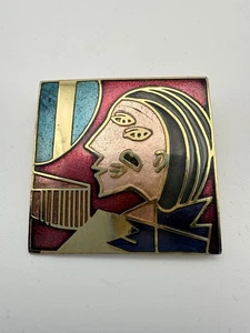 Vintage Enamel Abstract Portrait Brooch Pin - Picture 1 of 5