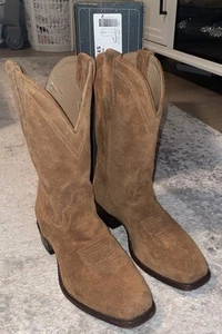 TECOVAS THE DALTON HONEY SUEDE COWBOY BOOTS MEN'S Sz 8.5 D HANDMADE - Picture 1 of 14