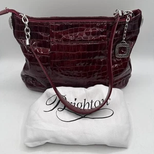 Brighton D824892 Handbag Burgundy Croc Embossed Patent Leather w/Silver Hardware - Picture 1 of 21