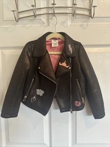 Disney Princess Moto Black Jacket With Patches Size 4T - Picture 1 of 6