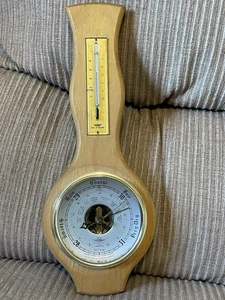 Vintage Wall Mounted English Barometer and Thermometer made in England retro - Picture 1 of 12