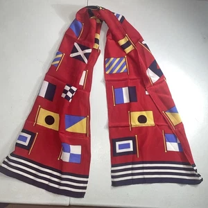 Vintage Echo Silk Scarf w/ Red Array of Nautical Maritime Signal Flags 50x11 - Picture 1 of 4