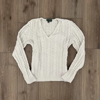 Suéter feminino Ralph Lauren rugby lã cashmere malha cabo gola alta G marfim - Imagem 1 de 3