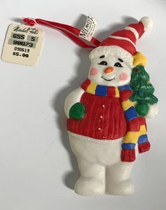 VINTAGE MARSHALL FIELDS PORCELAIN SNOWMAN ORNAMENT BY MIDWEST IMPORTERS 4.25” - Picture 1 of 3