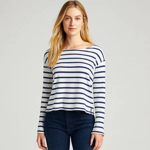 NWT J.Crew Striped Boatneck Long Sleeve Top White Navy Cotton Women's XL - Picture 1 of 7