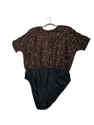 Vtg Oleg Cassini Neiman Marcus Sequin Bodysuit Size XL Brown Purple Short Sleeve - Image 1 of 4