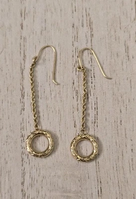 Pendientes con dije de círculo hinchado gota colgante cuerda oro amarillo 10k vintage Jared Foto 1 de 4