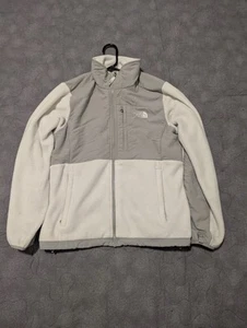 The North Face Womens Medium Full Zip Denali Polartec Fleece Jacket White Grey - Picture 1 of 6