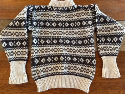 Vintage Fair Isle Sweater Brown White Stobi Wool Ski Nordic Snow Icelandic Lopi - Image 1 of 4