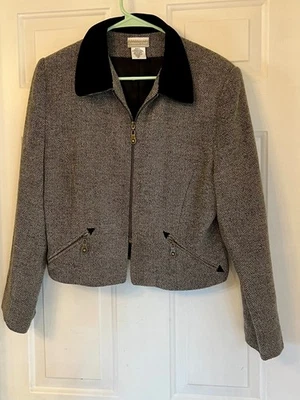Chaqueta clásica de tweed Coldwater Creek para mujer negra/gris. Cremalleras de latón talla 14 Foto 1 de 4