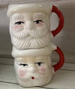Tazas de cerámica vintage apilables de Navidad con cara de Papá Noel CANTIDAD 2 - Imagen 1 de 24
