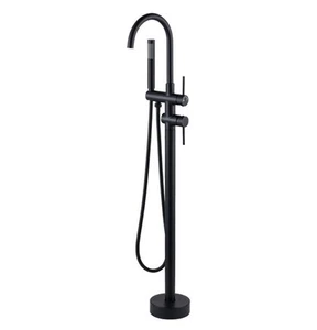 2-Handle Freestanding Tub Faucet with Hand Shower in Matte Black - 360 Swivel - Picture 1 of 11