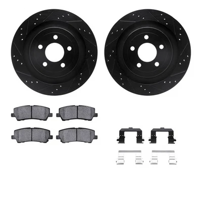 For Ford Mustang 15-21 Drilled & Slotted Rear Brake Kit w Optimum Pads - Imagem 1 de 3