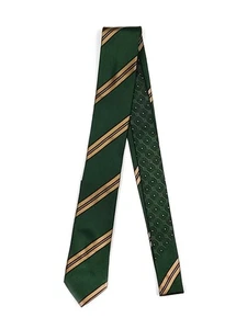 Schmale schmale Krawatte Prada F/W 2018 grün gold gestreift Seidentwill neu mit Etikett - Bild 1 von 5