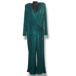 Curvy Sense green sequin jumpsuit - Picture 1 of 7