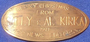 Centavo alargado vintage: WAG-204 - FELIZ NAVIDAD DE SALLY & AL KIRKA 1971 - Imagen 1 de 3