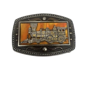 Tren Motor de Vapor Fondo Naranja RR Hebilla de Cinturón por CII New York Vintage - Imagen 1 de 8