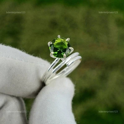 Halloween Sale 925 Sterling Silver Natural Peridot Mother Statement August Ring - Image 1 of 4