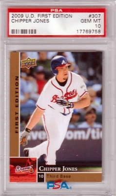 CHIPPER JONES 2009 Upper Deck First Edition #307 PSA 10 GEM MINT BRAVES POP 5 - Image 1 of 2